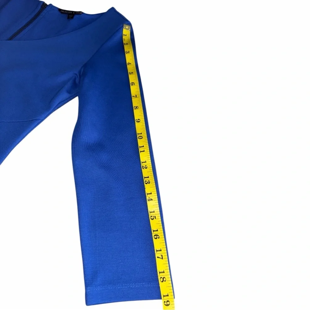 Felicity & Coco Royal Blue 3/4 Sleeves V-Neck Back-zip Midi Dress
